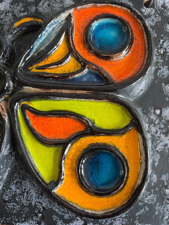 Due decorazioni murali in ceramica, farfalla e pesce, Caraten Tönnieshof, West Germany, Metallo, Arancione (foto 8 di 8)