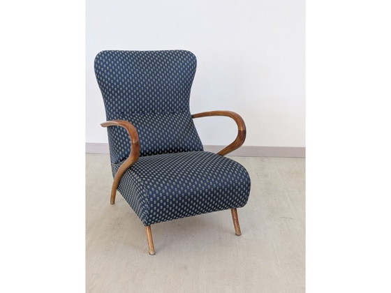 Image 1 of Art Deco fauteuil in blauwe bloemenstof (jaren 30)
