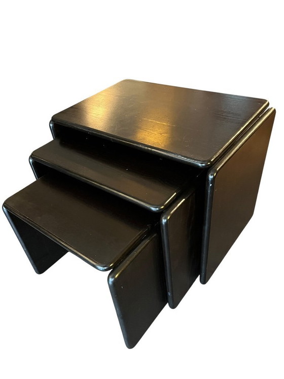 Image 1 of Ebonized dark brown nesting tables,1970s