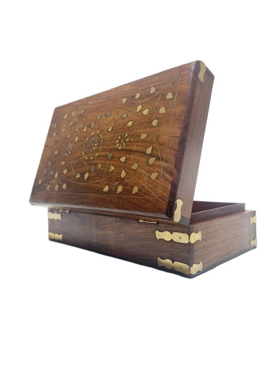 German Art Nouveau Box with Marquetry, 1900s, Decorative Objects, Textile, Wood, Brown (photo 13 of 15)