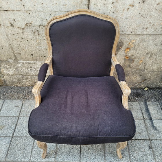 Image 1 of Chaise à la reine, style Louis XV / Provençal, chêne et garniture, XIXe siècle - France