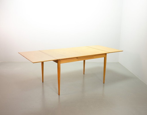 Large Mid-Century Design Extendable Solid Beech Wooden Dining Table in style of Arno Lambrecht. Germany, 1950s.