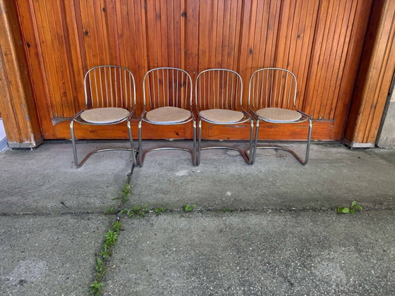 Italian Dining Chairs by Gastone Rinaldi, 1970s, Set of 4, Metal, Chrome, Italian Design (photo 3 of 8)