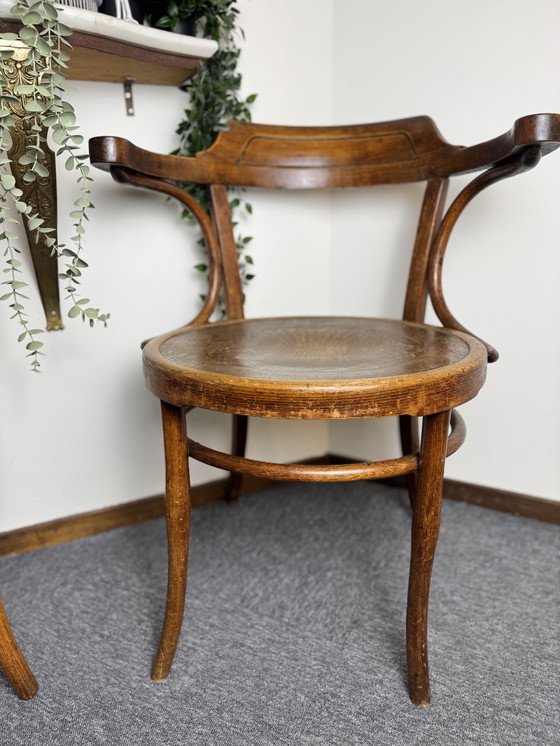 Image 1 of Origineel duo vintage bentwood armstoelen – Thonet (Bieletz-Mistelbach, ca. 1920) & Fischel (Czechoslovakia, ca. 1950)