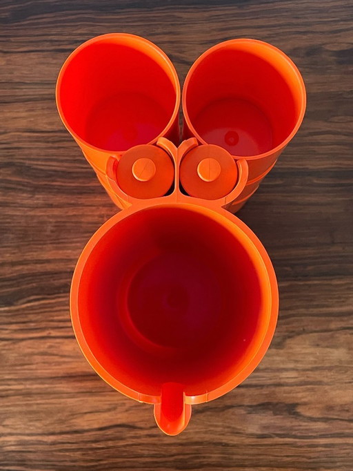 Juego de servicio de jugo francés vintage de los años 70 con 9 naranjadas de Vitrac