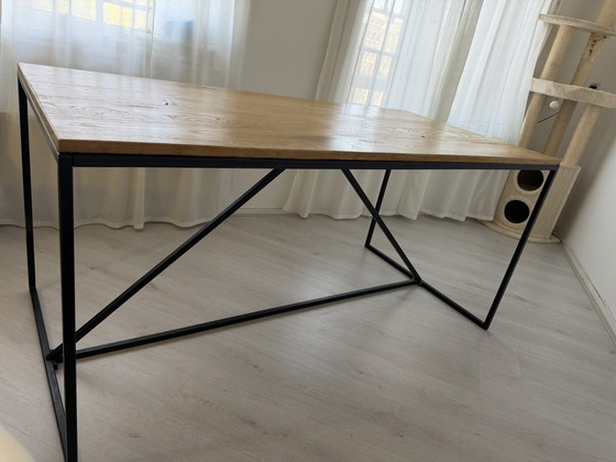 Image 1 of Oak table with metal frame 169x78x75 cm