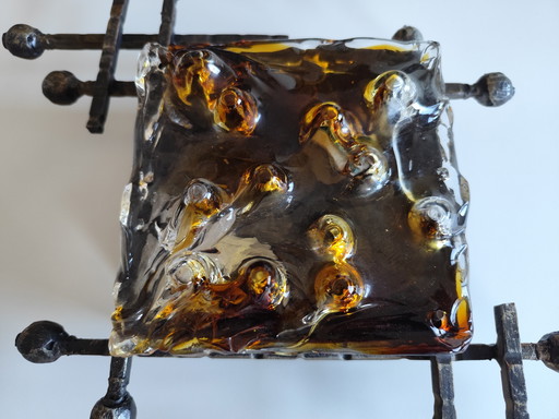 Pair of Brutalist wall lamps – Tom Ahlström & Hans Ehrlich – Murano glass & wrought iron – 1960s