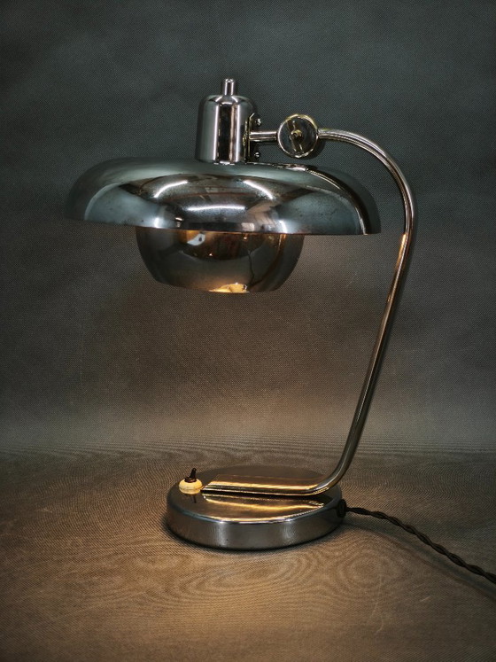 Zeldzame Jaren 30 Bauhaus Chroom Verstelbare Bureaulamp, Tsjechoslowakije – Tafellampen, Metaal (photo 2 of 12)