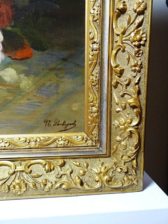 Image 1 of Large antique oil painting on canvas, bouquet of roses, signed, circa 1890-1910