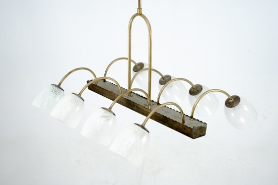 Image 1 of Kroonluchter van Venini Reticello-glas uit het midden van de 20e eeuw, met 8 armen, Murano, Italië, jaren 1940.