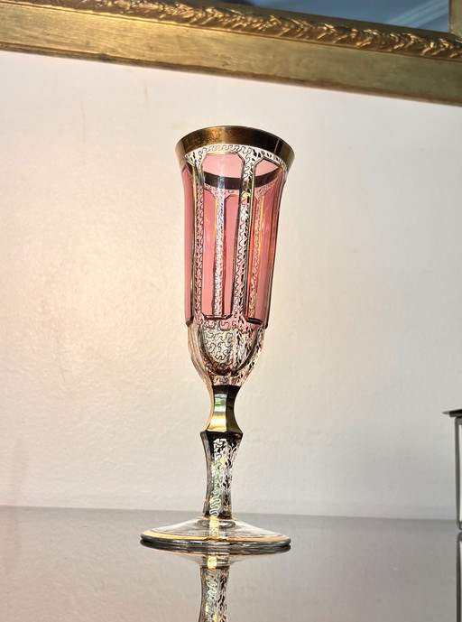 Verre flûte Moser cristal Rose peint or 