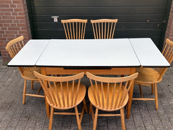 Image 1 of Midcentury Nesto Pastoe vintage dining table + 6 spindle chairs