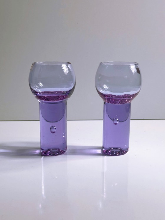 Image 1 of 6 Vintage Aperitif Gläser Sergio Asti Chamäleon Aperitivo Alexandrit Brutalist Space Age Drink Gläser Bubble Neodymium Italien 7