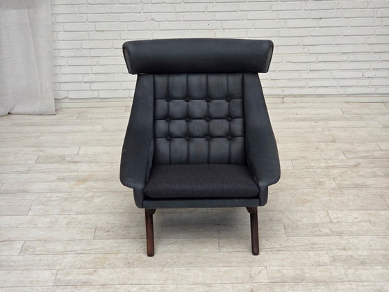 Image 1 of 1970er Jahre, dänisches Design von Illum Wikkelsø, neu bezogener Sessel, Leder.