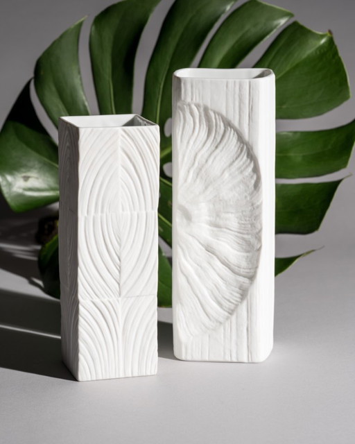 Rosenthal Studio-Linie Sculptural Op-Art Bisque Porcelain Vase Duo Martin Freyer