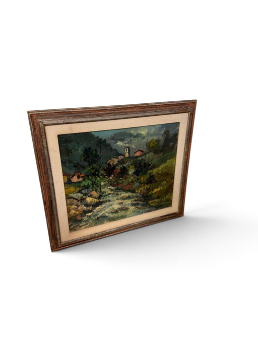 Italian 1950s Oil on Canvas – schilderijen tekeningen, Textile, Wood (photo 2 of 6)
