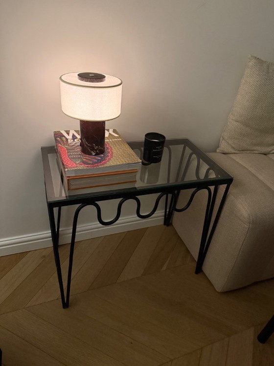 Black metal side table with glass top, Modern (photo 2 of 5)