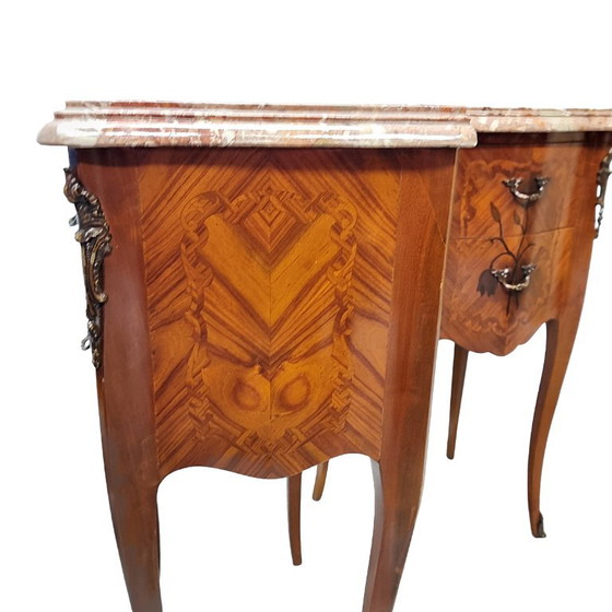 Comodini classici in stile Luigi XV francese, anni '70, Legno, Marmo, Marrone, Klassiek (foto 3 di 8)