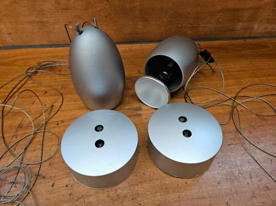 Image 1 of 2x Tobias Grau OH Suspension Lamps - Pair - Satin Aluminium - Height Adjustable