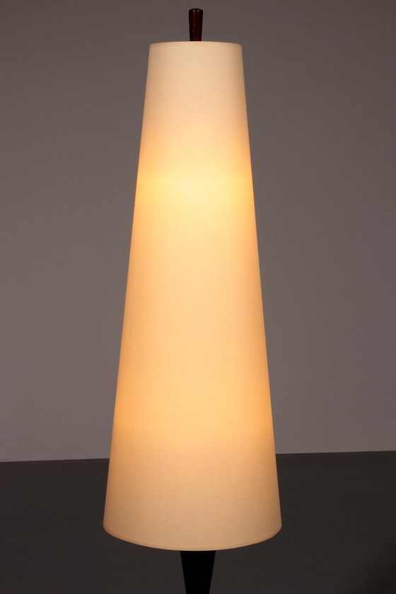 Image 1 of Lampada da terra vintage in teak con paralume in tessuto di Parker Knoll, 1960