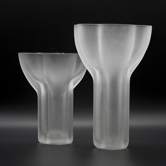 Image 1 of Rare Tapio Wirkkala Rosenthal Sculptural Design Satin Glass Vase Duo Model 470