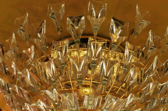 Image 1 of Plafonnier Stilkronen en laiton doré et cristal, Italie, années 1970