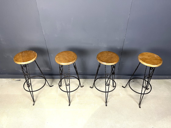 Image 1 of Vintage French Wrought Iron Bar Stools, 1960s - Set of 4