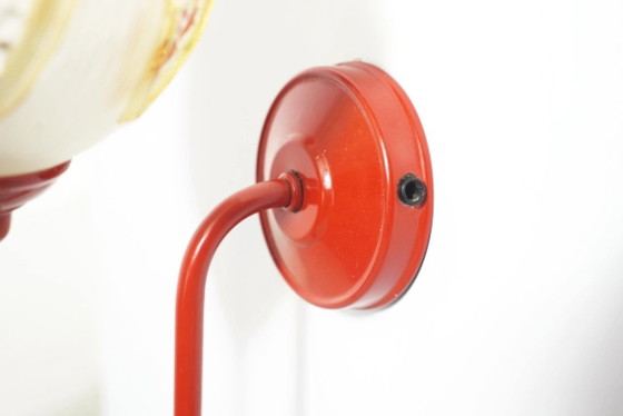 Red Wall Sconce Massive Belgium with Richard Essig Textured Glass Globe, Mid Century Space Age Lighting (photo 4 of 22)