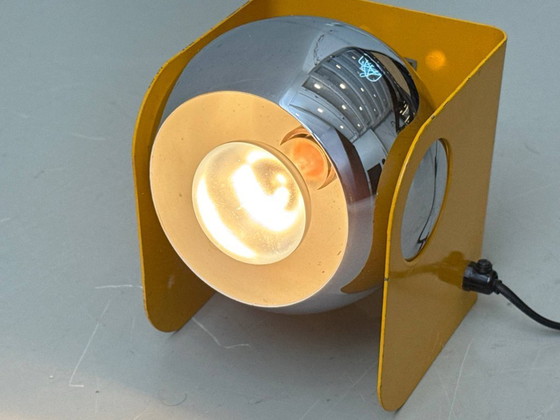 Image 1 of Set di 2 lampade a globo in stile Space Age, color ocra e cromo, anni '70.