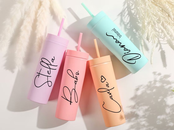 Image 1 of Personalized Tumblers with Lid and Straw,Custom Skinny Tumbler ,Bachelorette Party,Wedding Party water glass Gifts,Bridesmaid Tu