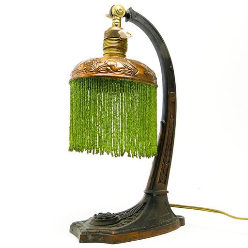 Metal Table Lamp with Floral Motifs, Austria-Hungary, Early 20th Century – tafellampen, Glass