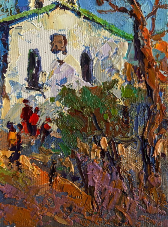 Image 1 of Original Oil Painting Autumn Church Landscape Autumn church bells