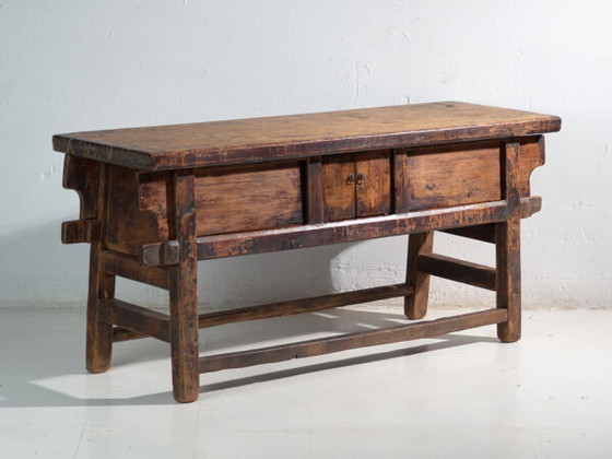 Antique console table in elm wood – China, circa 1900 – Brass (photo 6 of 40)