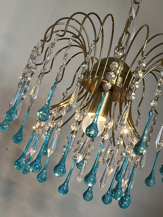 Image 1 of Ensemble de 2 lustres vintage bleus en forme de larme de Murano