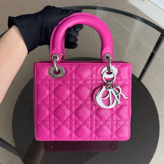 Image 1 of DIOR LADY SMALL - CANNAGE LAMMLEDER BARBIE PINK SILBERNE BESCHLÄGE