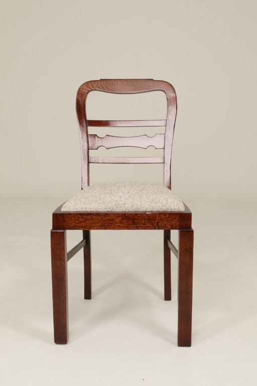 Art deco antique dining chair oak wood snow flakes fabric 1950