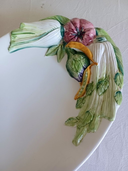 Bassano barbotine serving dish — Italian mid-century, hand-painted. 47cm!