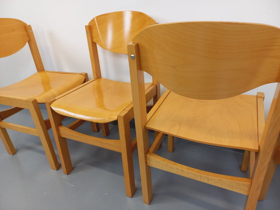 Image 1 of Suite van 4 vintage minimalistische beukenhouten stoelen uit de jaren 80