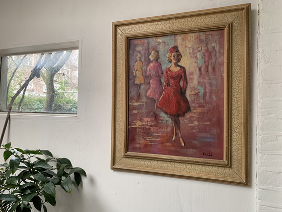 Image 1 of Zeer charmant Jaren 60 olieverfschilderij in Parijs Montmartre stijl.