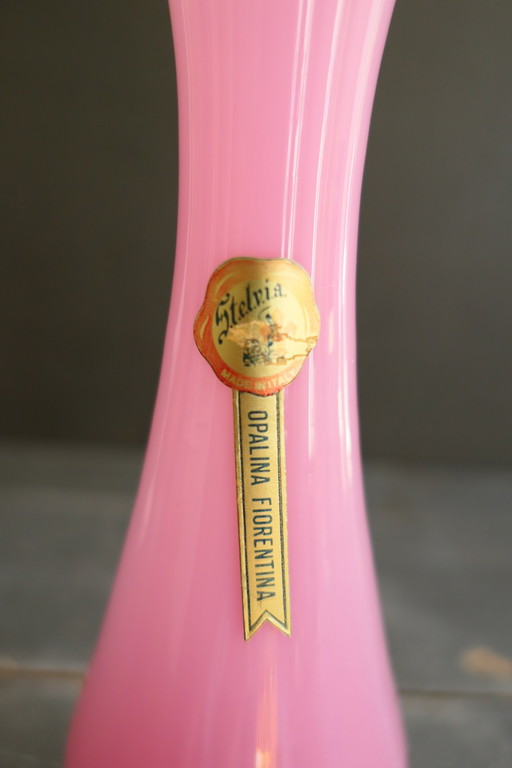 Vase Vintage Stelvia Opalina Fiorentina Rose Blanc