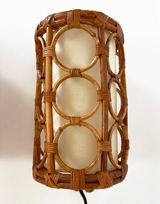 Mid-Century Rotan Wandlampen — Louis Sognot Stijl – Rattan (photo 4 of 22)