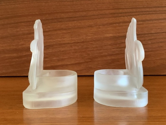 Image 1 of Bougeoirs cygnes en verre dépoli, style Art déco, lot de 2, années 1930