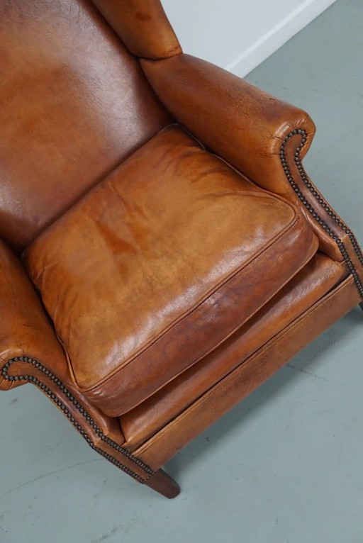 Sillón club vintage holandés de cuero color coñac