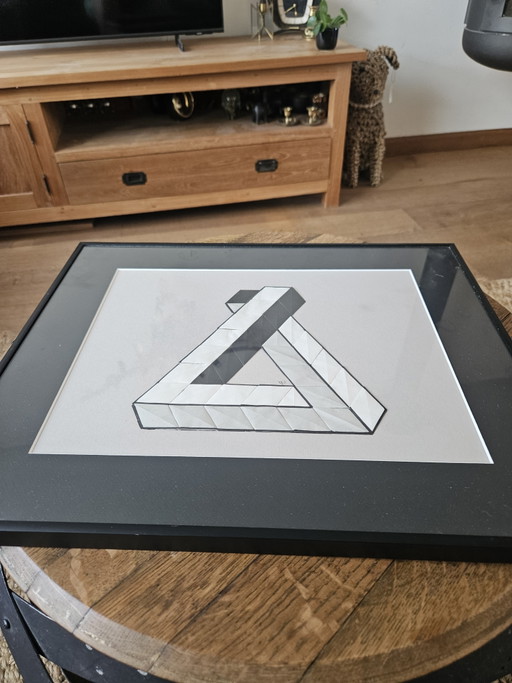 Unique Origami Tessellation – Framed Penrose Triangle (Signed)