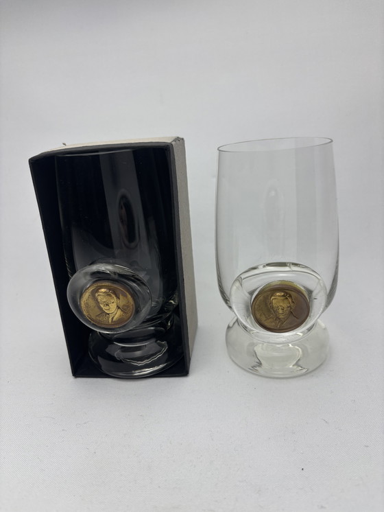 Image 1 of Jubiläumsset 1970 – 12 Gläser in einer luxuriösen Holzbox – vergoldet