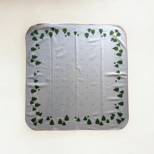 Quadratische Vintage Weihnachts-Tischdecke – Weiß mit Tannenbaum-Muster, 80x80 cm, Baumwolle & Viskose