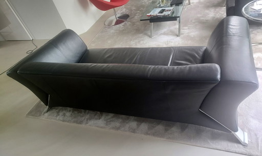 Rolf Benz Model 322 black leather 3-seater sofa
