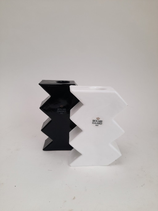 2 portacandele in vetro Holmegaard a zigzag 