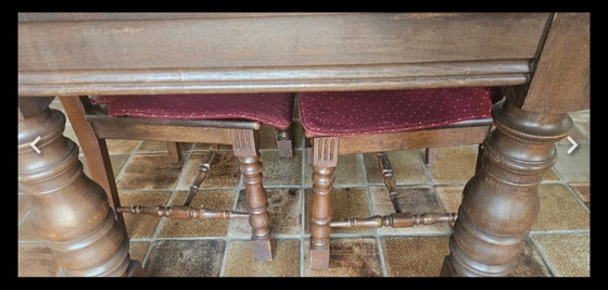 Mesa de comedor antigua de roble con sillas – Mesas de comedor, Textile, Wood (photo 4 of 7)