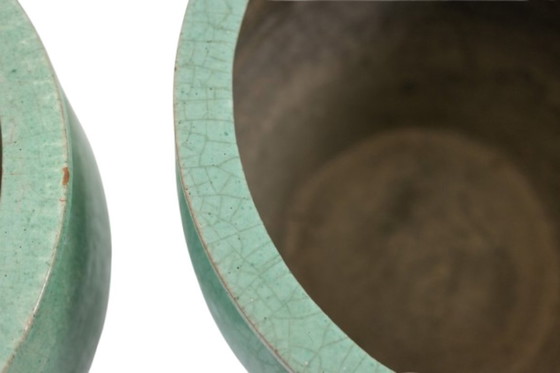 Image 1 of Pair of large glazed terra cotta planters. 1950s.